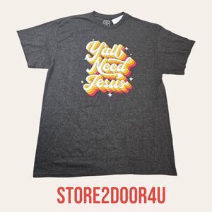 Y'all Need Jesus LARGE Gray Men's FUNNY T-shirt God Religion Christian